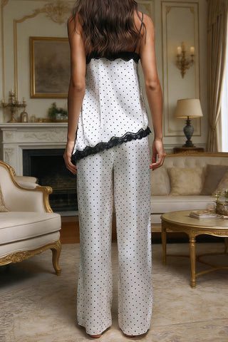 Polka Dot Lace Trim Cami Pajama Set