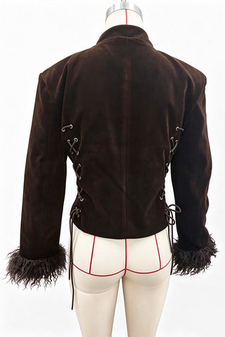 Velvet Military Button Mock Neck Coat