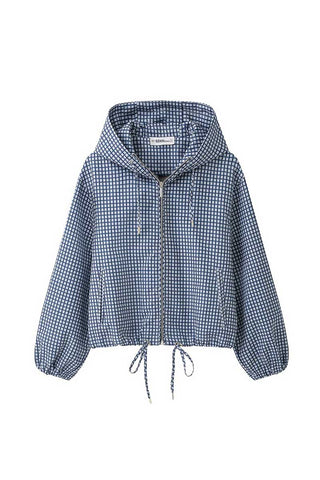 Plaid Zip-Up Drawstring Waist Jacket