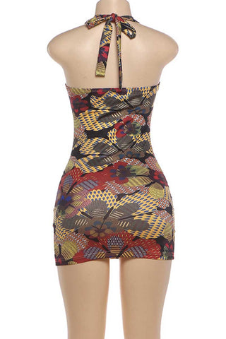 Halter Sweetheart Floral Bodycon Mini Dress