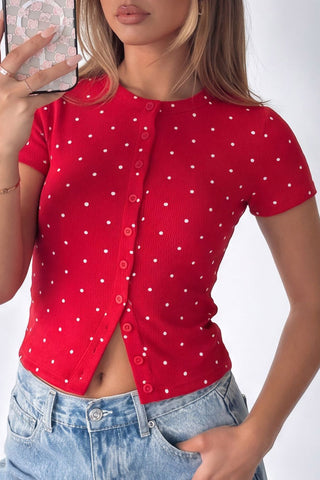 Button-Front Polka Dot T-Shirt