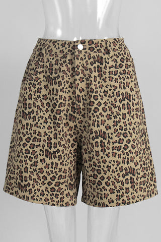 Leopard Print Denim Shorts