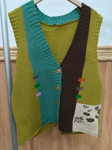 Color-Block Knit Button-Front V-Neck Vest