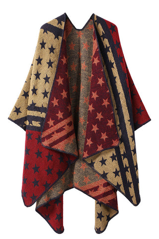 Geometric Print Open Front Knit Poncho