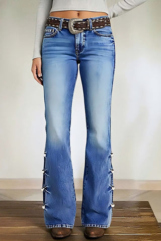 Side Button Flared Jeans