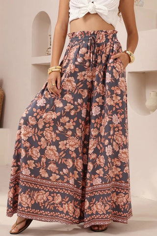 High-Waisted Printed Casual Pants