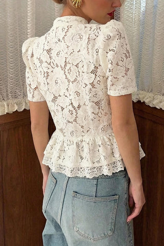 Lace Mandarin Collar Peplum Top