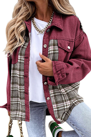 Plaid Patchwork Button-Front Jacket