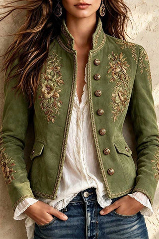 Vintage Floral Detail Military Jacket