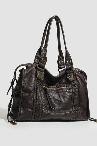 Studded Handle Zip Pocket Tote Bag
