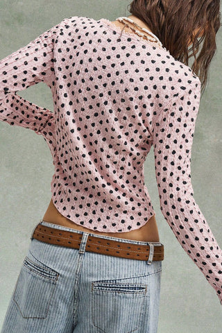 Polka Dot V-Neck Button-Front Blouse