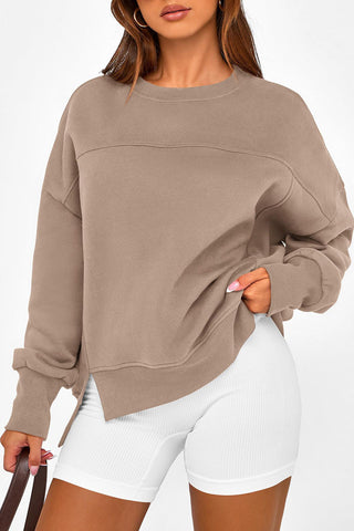 Crew Neck Side Slit Sweatshirt