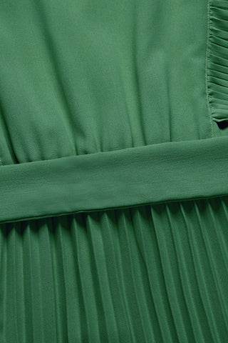 Pleated V-Neck Wrap Dress