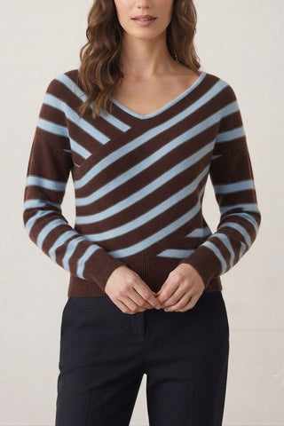 Striped Asymmetric Off-Shoulder Sweater