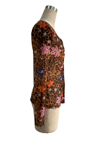 Floral Leopard Print Button-Front Blouse