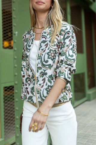 Floral Zip-Front Bomber Jacket