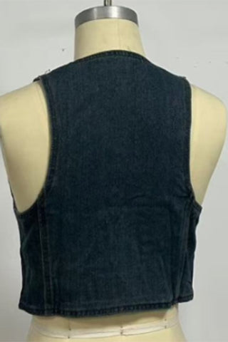 Button-Front Pocket Denim Vest