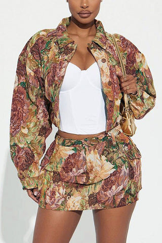 Floral Print Crop Denim Jacket