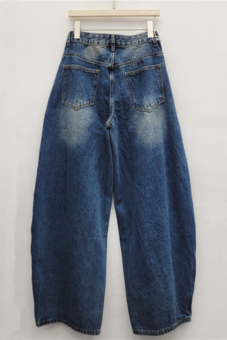 High-Waist Button-Front Barrel Jeans