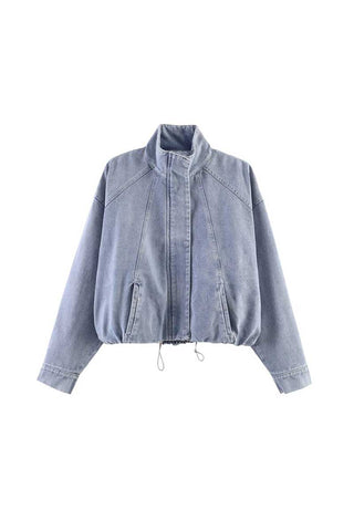 Stand Collar Zip-Up Drawstring Hem Jacket