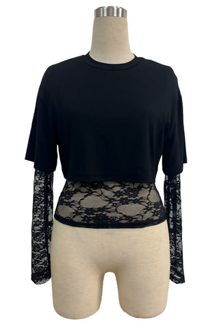 Lace Sleeve Crop T-Shirt