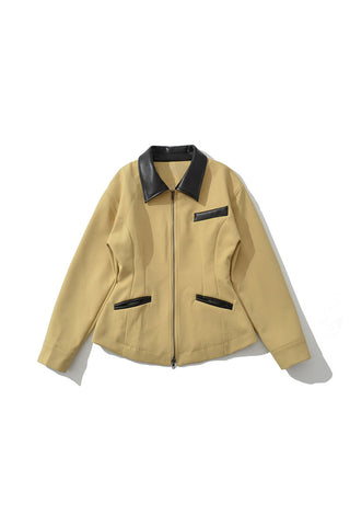 Contrast Collar Zip-Front Structured Jacket