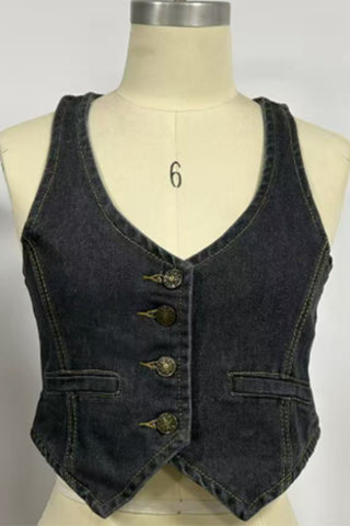 Button-Front Denim Vest