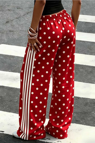 Polka Dot Side Stripe Wide-Leg Casual Pants