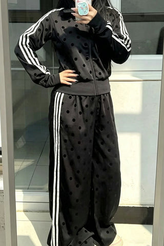 Polka Dot Zip-Up Track Pants Set