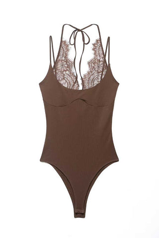 Lace Insert Tie-Back Sleeveless Bodysuit