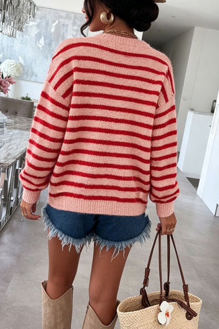 Striped Button-Front Knit Cardigan