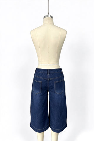 Wide-Leg Contrast Stitch Capri Jeans