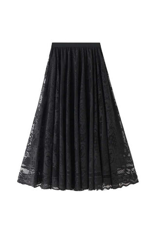 Floral Lace High-Waist A-Line Midi Skirt