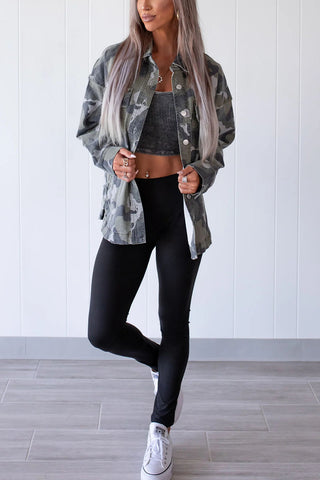 Camouflage Print Button-Front Jacket