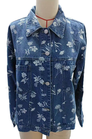 Floral Print Oversized Denim Jacket