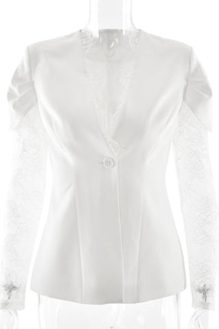 Lace-Trimmed Blazer with Statement Sleeves