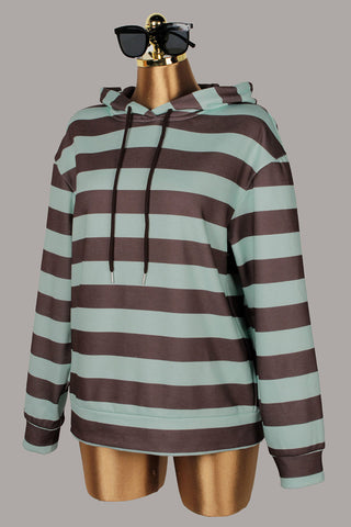 Striped Drawstring Hoodie Sweatshirt