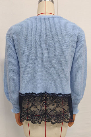 Lace Hem V-Neck Button Front Cardigan