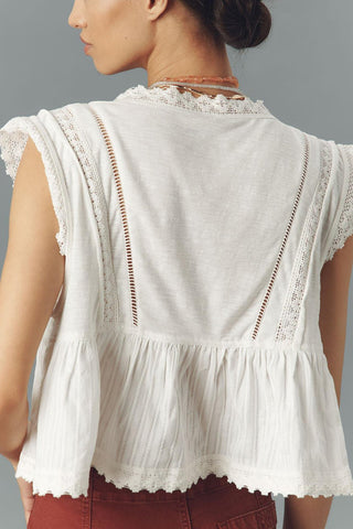 Lace-Trimmed Sleeveless Ruffle Top