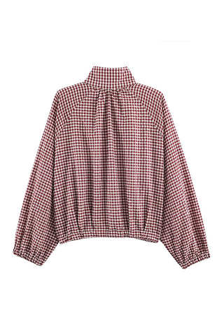 Plaid Stand-Collar Drawstring Jacket