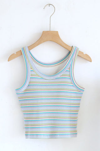 Striped Ribbed Crew Neck Crop Tank