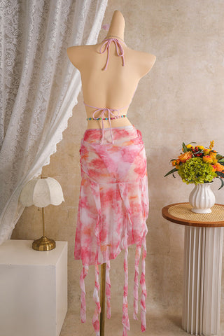 Floral Halter Ruffled Wrap Bikini Set
