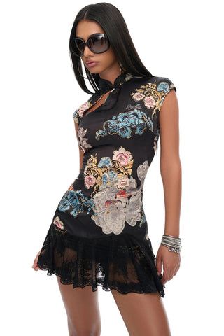 Floral Print Cheongsam Dress