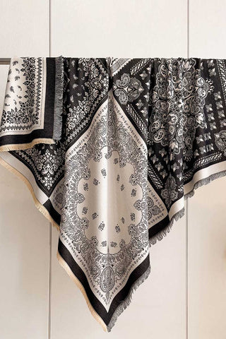 Paisley Print Fringed Square Scarf