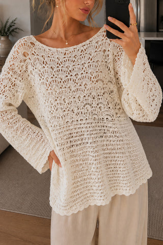 Open-Knit Crochet Long Sleeve Cover-Up