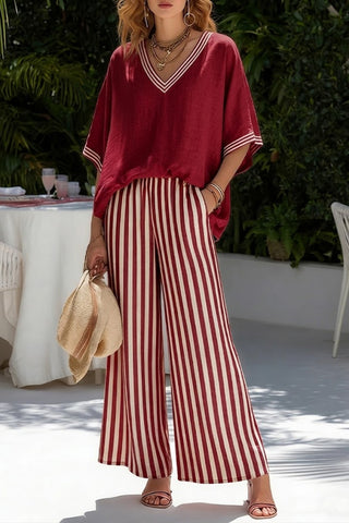 Striped Wide-Leg Pants Set
