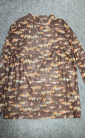 Sheer Sleeve Mock Neck Printed Top