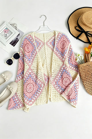 Crochet Patchwork Open Front Cardigan