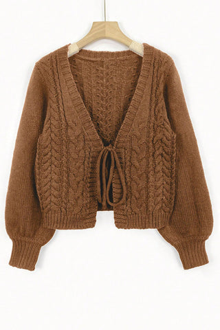 Cable Knit V-Neck Tie Front Cardigan