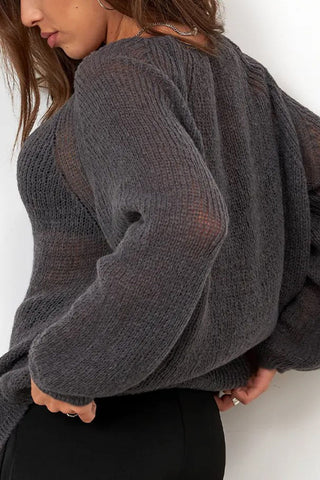 Sheer V-Neck Loose Knit Sweater